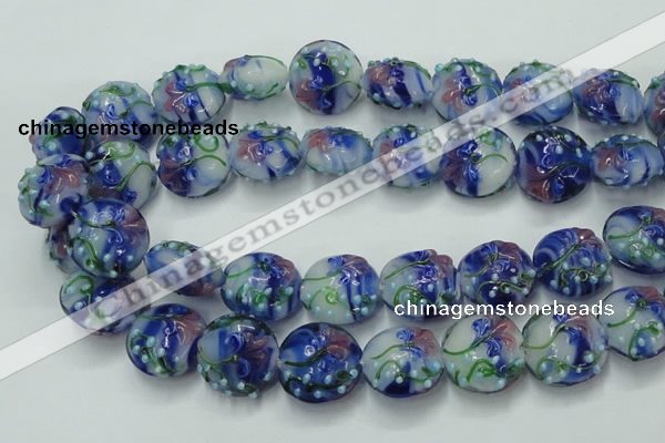 CLG822 15.5 inches 20mm flat round lampwork glass beads wholesale