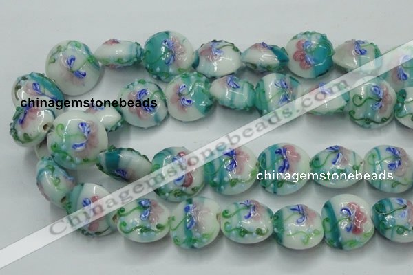 CLG824 15.5 inches 20mm flat round lampwork glass beads wholesale