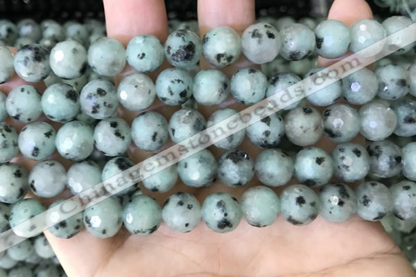 CLJ432 15.5 inches 10mm faceted round sesame jasper beads