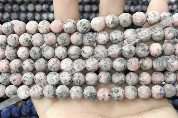 CLJ581 15 inches 8mm round matte sesame jasper beads