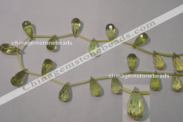 CLQ252 Top-drilled 10*20mm faceted teardrop natural lemon quartz beads