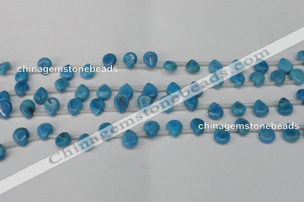 CLR448 Top drilled 8*10mm flat teardrop dyed larimar gemstone beads