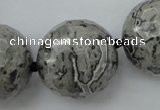 CLS09 15.5 inches 30mm faceted round large grey picture jasper beads