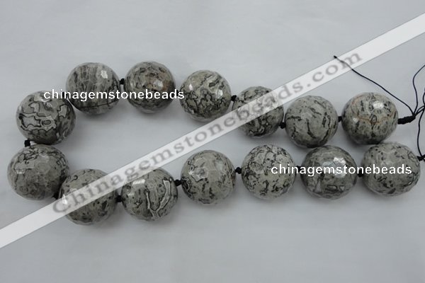 CLS09 15.5 inches 30mm faceted round large grey picture jasper beads