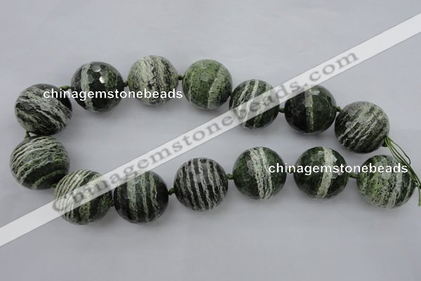 CLS11 15.5 inches 30mm faceted round large green silver line jasper beads