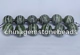 CLS254 7.5 inches 30mm round large green silver line jasper beads