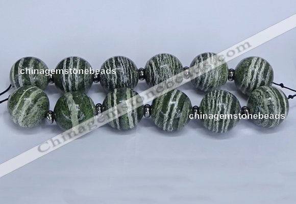 CLS254 7.5 inches 30mm round large green silver line jasper beads