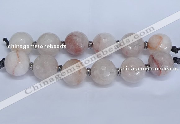 CLS350 7.5 inches 30mm faceted round large pink quartz beads