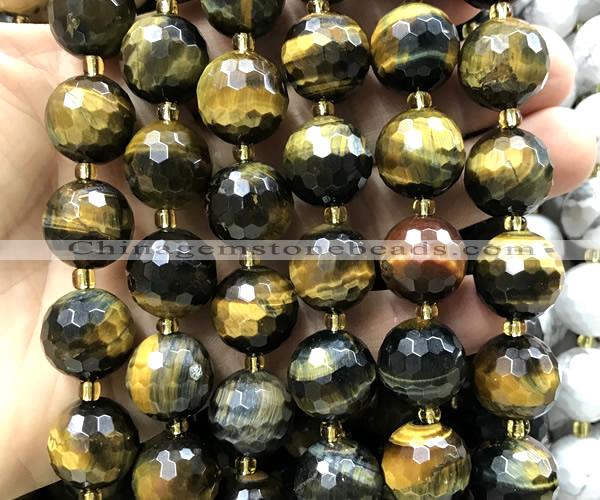 CLS426 15 inches 16mm faceted round yellow & blue tiger eye beads