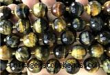 CLS426 15 inches 16mm faceted round yellow & blue tiger eye beads