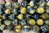 CLS451 15 inches 16mm faceted round golden & blue tiger eye beads
