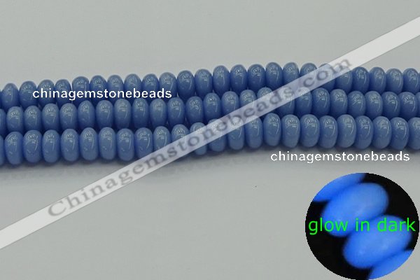 CLU122 15.5 inches 6*10mm rondelle blue luminous stone beads