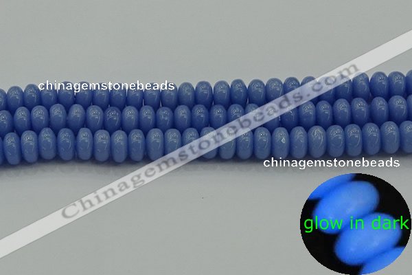 CLU127 15.5 inches 6*10mm rondelle blue luminous stone beads