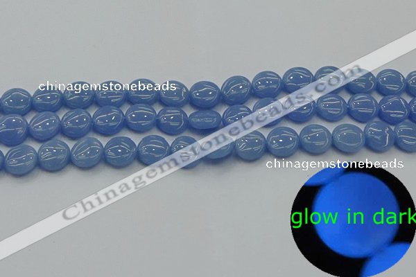 CLU131 15.5 inches 10mm flat round blue luminous stone beads