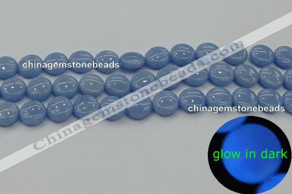 CLU132 15.5 inches 12mm flat round blue luminous stone beads