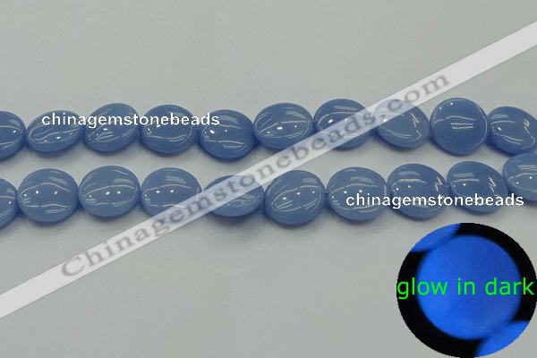 CLU134 15.5 inches 16mm flat round blue luminous stone beads