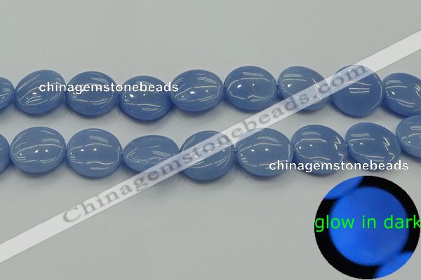 CLU136 15.5 inches 20mm flat round blue luminous stone beads