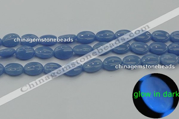 CLU141 15.5 inches 10*14mm oval blue luminous stone beads