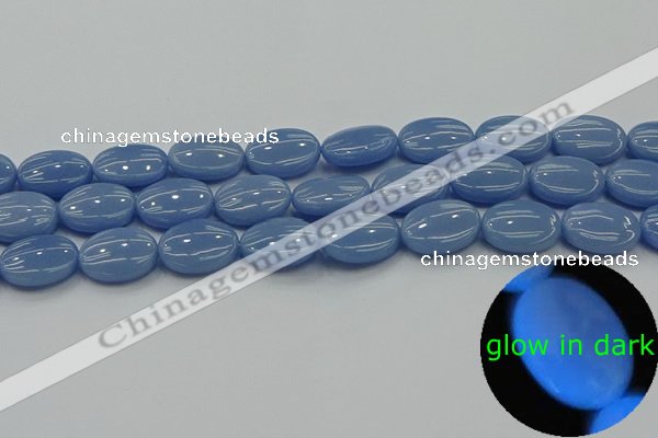 CLU142 15.5 inches 12*16mm oval blue luminous stone beads