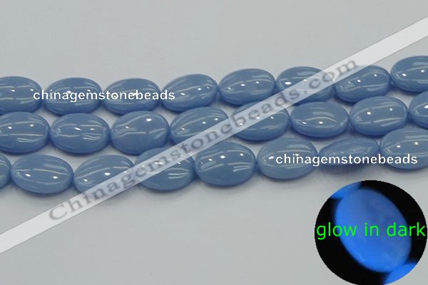 CLU144 15.5 inches 15*20mm oval blue luminous stone beads