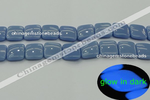 CLU155 15.5 inches 18*18mm square blue luminous stone beads