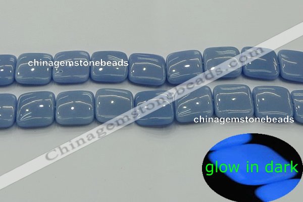 CLU156 15.5 inches 20*20mm square blue luminous stone beads