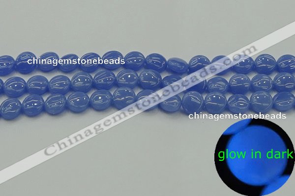 CLU171 15.5 inches 10mm flat round blue luminous stone beads