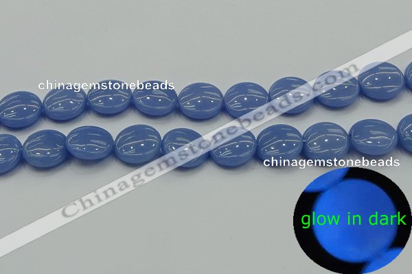 CLU174 15.5 inches 16mm flat round blue luminous stone beads