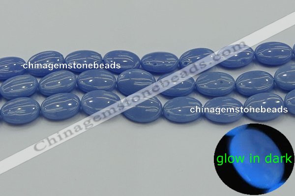 CLU184 15.5 inches 15*20mm oval blue luminous stone beads