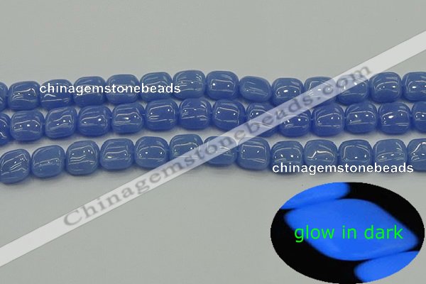 CLU191 15.5 inches 10*10mm square blue luminous stone beads