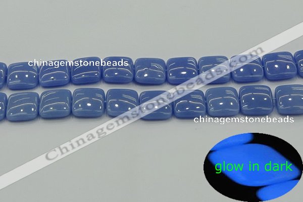 CLU194 15.5 inches 16*16mm square blue luminous stone beads