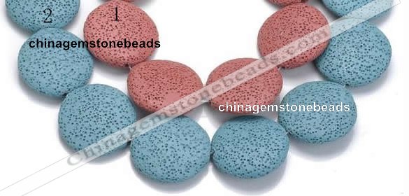 CLV04 14 inches 32mm flat round natural lava beads wholesale