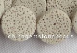 CLV17 14 inches 6*21mm coin milk white natural lava loose beads