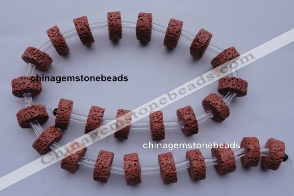 CLV25 15.5 inches 7*15mm coin shape red natural lava beads wholesale