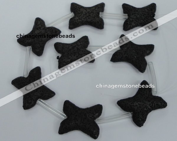 CLV42 15.5 inches 28*32mm butterfly-shaped black natural lava beads