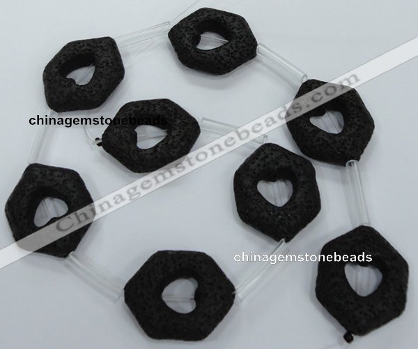 CLV44 15.5 inches 26*33mm hexagon black natural lava beads wholesale