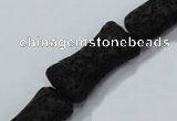 CLV45 15.5 inches 12*20mm pillow-shaped black natural lava beads