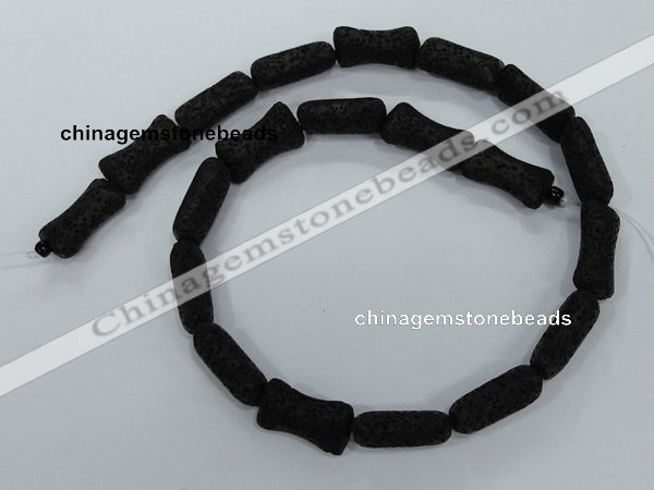 CLV45 15.5 inches 12*20mm pillow-shaped black natural lava beads