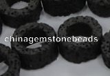 CLV46 15.5 inches 5*15mm donut shape black natural lava beads