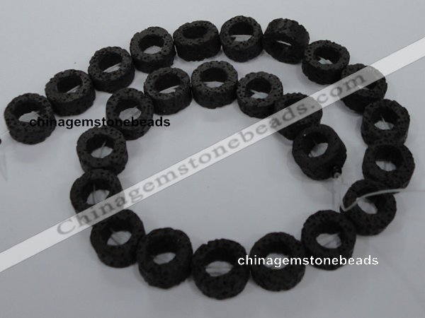 CLV46 15.5 inches 5*15mm donut shape black natural lava beads