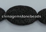 CLV49 15 inches 20*28mm oval black natural lava beads wholesale