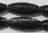 CLV492 15.5 inches 16*40mm rice black lava beads wholesale