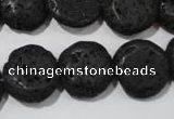 CLV498 15.5 inches 16mm flat round black lava beads wholesale