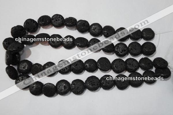 CLV498 15.5 inches 16mm flat round black lava beads wholesale