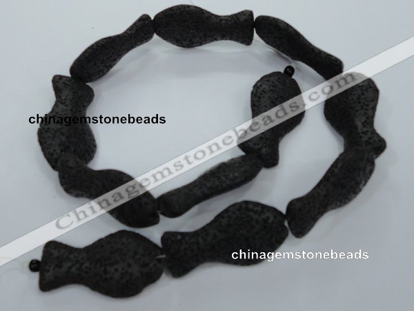 CLV50 15 inches 20*35mm pisciform black natural lava beads wholesale