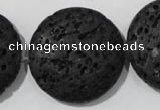 CLV502 15.5 inches 30mm flat round black lava beads wholesale