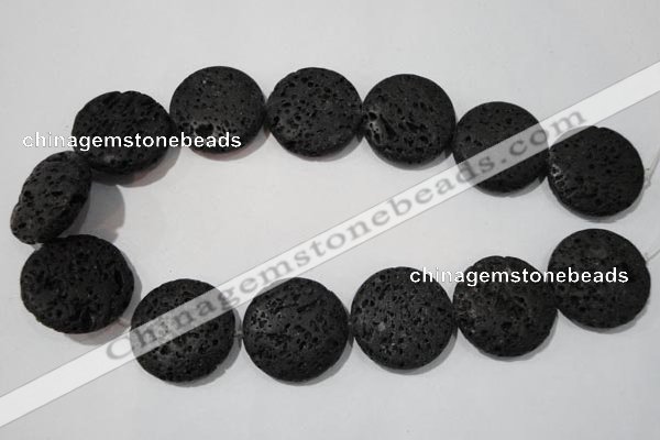 CLV502 15.5 inches 30mm flat round black lava beads wholesale