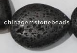 CLV515 15.5 inches 30*40mm flat teardrop black lava beads wholesale