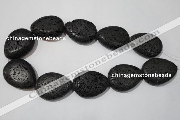 CLV515 15.5 inches 30*40mm flat teardrop black lava beads wholesale