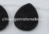 CLV518 Top drilled 30*40mm flat teardrop black lava beads wholesale